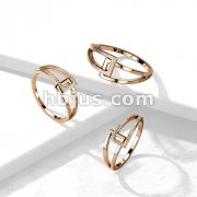 Triangle Overlap with Sparkling Sand Blast Rose Gold IP Stainless Steel Ring