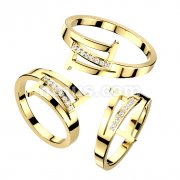 Triple Line Middle Line CZ Paved Gold PVD Stainless Steel Ring