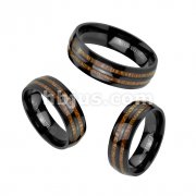 Double Wood Inlay Center Black IP Stainless Steel Ring