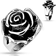 Single Rose Cast Band Ring Stainless Steel 