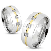 Three Gems with Gold IP Line Center Stainless Steel Ring