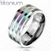 Triple Abalone Inlayed Ring Solid Titanium  
