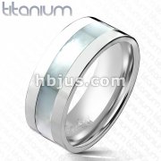 Mother of Pearl Inlaid Band Ring Solid Titanium  