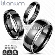 Solid Titanium Two Tone Black IP Center Dome with Polished Edge Band Ring