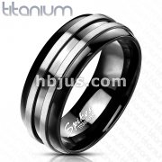 Two Stripes on a Onyx Colored Solid Titanium Ring