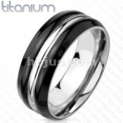 Two Tone with Silver Line Centered Black IP Titanium Ring 