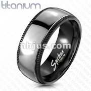 Solid Titanium Line Groved Edge with dome Center Shiny Cent Band Ring