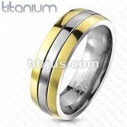 2-Tone Gold IP Edges Band Ring Solid Titanium 