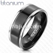 Glossy Edge 2-Tone Black IP Band Ring Solid Titanium 