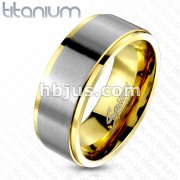 Solid Titanium 2-Tone Brushed Center Gold IP Edges Band Ring
