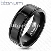 Box Grooved Solid Titanium Black IP Band Ring 