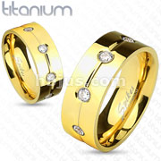 Gold IP with Clear CZ Titanium Ring