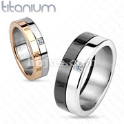 Roman Number with CZ Solid Titanium Couple Ring