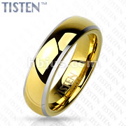 Centered Gold IP Dome with Beveled Edge Tisten Band Ring