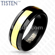Accent Gold IP Center Dome and Black IP Tisten Band Ring