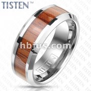 Wood Inlaid Center with Beveled Edges Tungsten Titanium Alloy TISTEN Rings