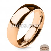 316L Stainless Steel 6mm Wide Glossy Mirror Polished Rose Gold IP Dome Band Ring 54pc Pack (6pc X 9 sizes, Ring Size 05~13)
