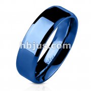 Beveled Edge Flat Band Blue IP Over Stainless Steel Ring