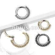 High Quality Precision All 316L Surgical Steel Hinged Segment Hoop Rings /Paved CZ and Ball