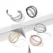 316L Surgical Steel Hinged Segment Hoop Rings with Triple Layer Paved CZ