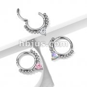 High Quality Precision All 316L Surgical Steel Hinged Segment Hoop Rings with Front Facing HeartProng set CZ with beads