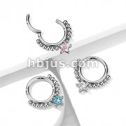 High Quality Precision All 316L Surgical Steel Hinged Segment Hoop Rings with Front Facing Star Prong set CZ with beads