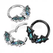 High Quality Precision 316L Surgical Steel Hinged Segment Ring with Bat and Abalone Shell Wings