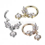 High Quality Precision 316L Surgical Steel Hinged Segment Ring With CZ Vine and CZ Dangle 