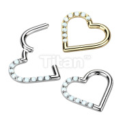 Implant Grade Titanium Hinged Segment Hoop Ring With Half Pave Opal Heart