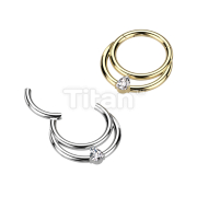 Implant Grade Titanium Hinged Segment Hoop Ring With Double Line and Tear Drop CZ Center