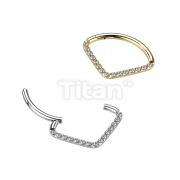 Implant Grade Titanium Hinged Segment Hoop Ring With Wide CZ Pave Chevon