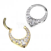 Implant Grade Titanium Hinged Segment Hoop Ring With Round and Baguette CNC Set CZ's
