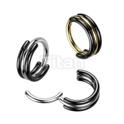 Implant Grade Titanium Hinged Segment Hoop Ring With Triple Stacked Black Edge Hoops