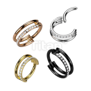Implant Grade Titanium Hinged Segment Double Hoop Ring With One Outward Facing Pave CZ Line