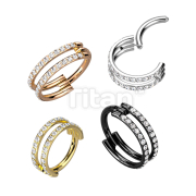Implant Grade Titanium Hinged Segment Double Line Hoop Ring With Outward Facing Pave CZs