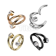 Implant Grade Titanium Hinged Segment Hoop Ring With Double Line and Round CZ Ends