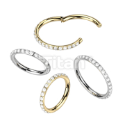 Implant Grade Titanium Hinged Segment Hoop Ring Lined With Outward Facing Pave Pearls