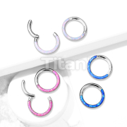 Implant Grade Titanium Hinged Segment Hoop Ring With Opal Lined Front