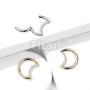 Implant Grade Titanium Hinged Segment Hoop Ring With Pave CZ Crescent Moon