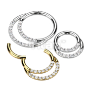 Implant Grade Titanium Hinged Segment Hoop Ring With Double Row of Pave CZs