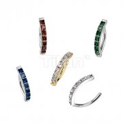 Implant Grade Titanium Hinged Hoop With Pave Square CZ Eyebrow and Ear Cartilage Ring