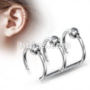 Triple Closure Ring with Beads 316L Surgical Steel Fake Non-Piercing Cartilage 'Clip-On' 