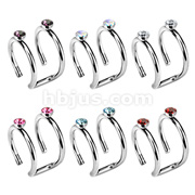 Double Closure Ring with Double CZ 316L Surgical Steel Fake Non-Piercing Cartilage 'Clip-On' 
