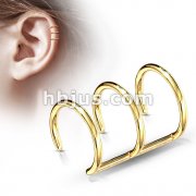 Triple Closure Ring Gold IP Over 316L Surgical Steel Fake Non-Piercing Cartilage 'Clip-On' 