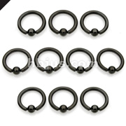10PC Black Titanium IP Over 316L Surgical Steel Captive Bead Ring Package