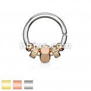 316L Surgical Steel Annealed Bendable Cut Ring with Removable Steel Square and groved Bead