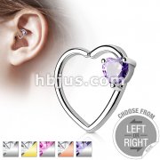 Heart CZ Set Heart 16 Gauge Ear Cartilage Hoop Rings
