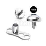 Implant Grade Titanium 25 Piece Set of 3 Hole Dermal Anchor With 2.5mm Rise and 316L Surgical Steel 4mm Gem Top