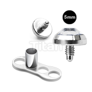 Implant Grade Titanium 25 Piece Set of 3 Hole Dermal Anchor With 2.5mm Rise and 316L Surgical Steel 5mm Gem Top