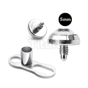 Implant Grade Titanium 25 Piece Set of 2 Hole Dermal Anchor With 2.5mm Rise and 316L Surgical Steel 5mm Gem Top